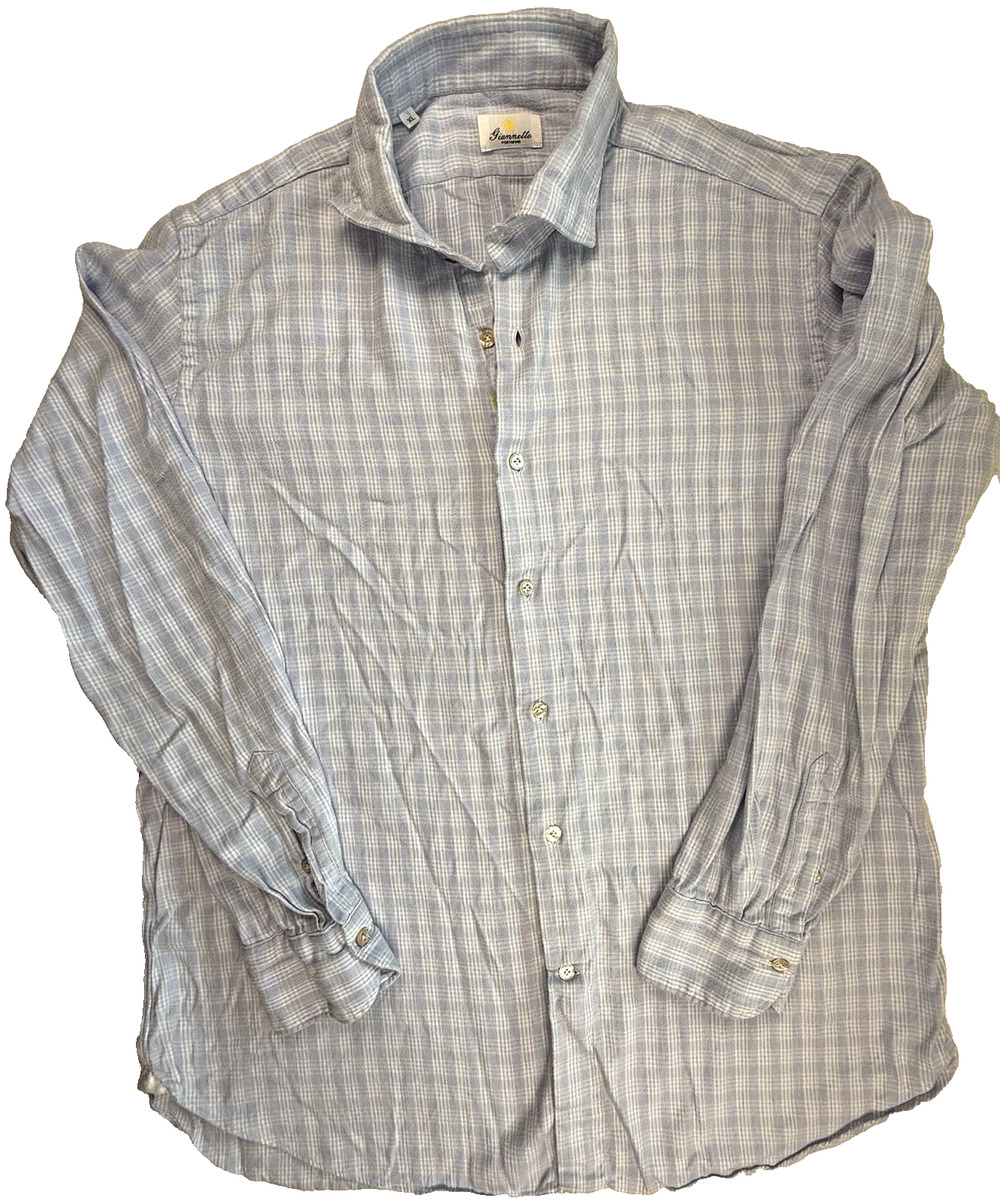 Giannetto Portofino mens shirt XL light blue plaid flannel Eclectic Grandpa